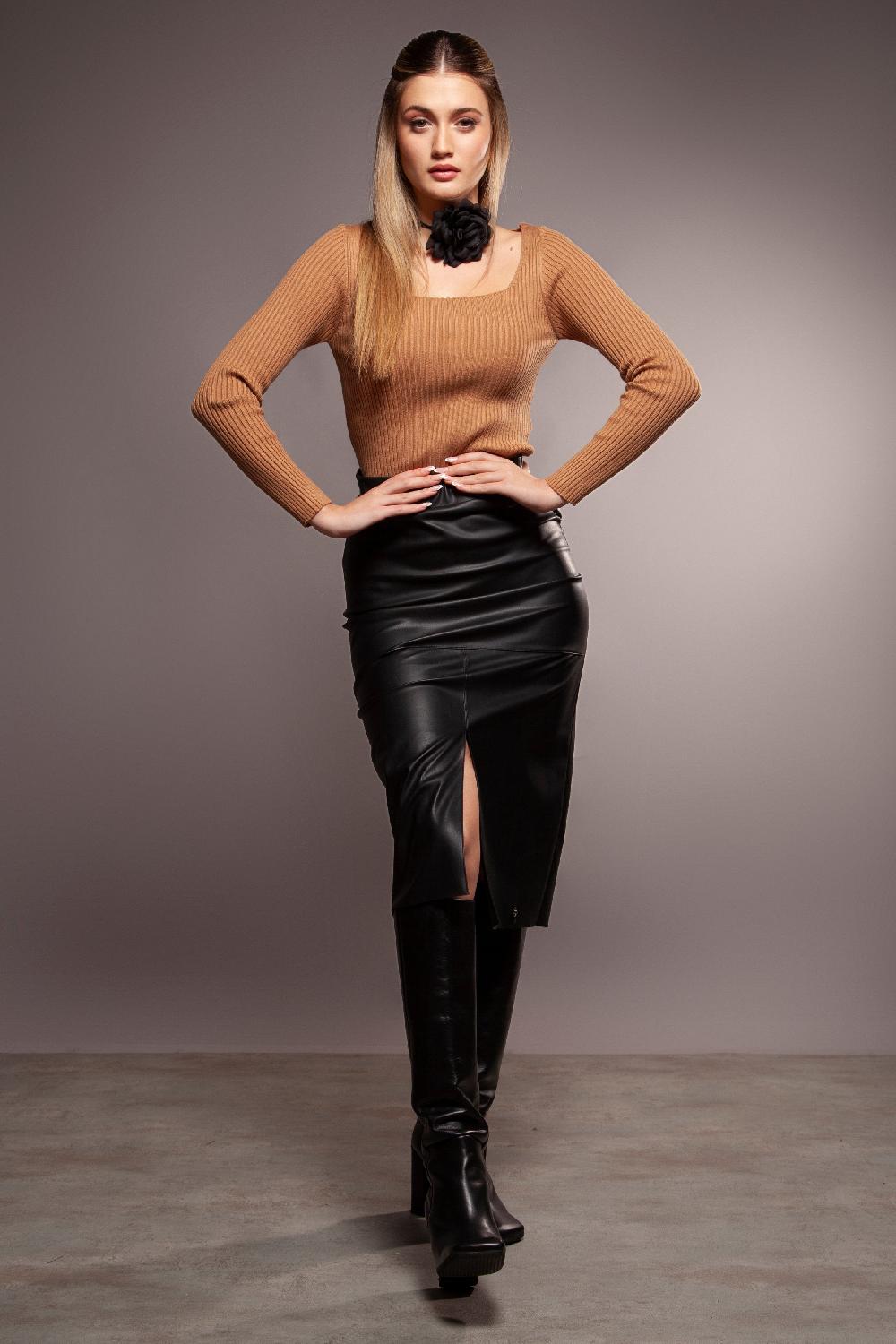 Lolitas&l Falda Negra Polipiel Larga Con Abertura Lolitas&L