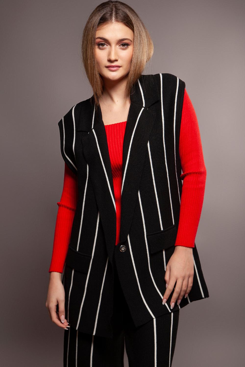 Lolitas&l Chaleco Negro De Rayas Largo Lolitas&L