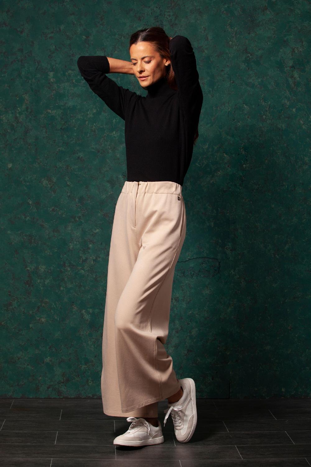 Lolitas&l Pantalón Beige Basico De Talle Alto Con Goma Y Pierna Ancha LolitasyL