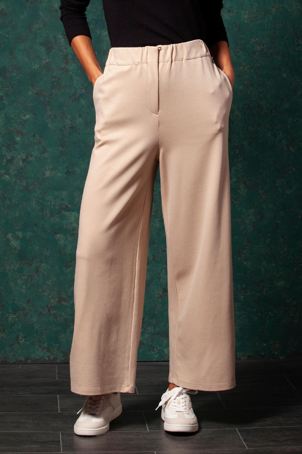 lolitas&l Pantalón beige basico de talle alto con goma y pierna ancha LolitasyL