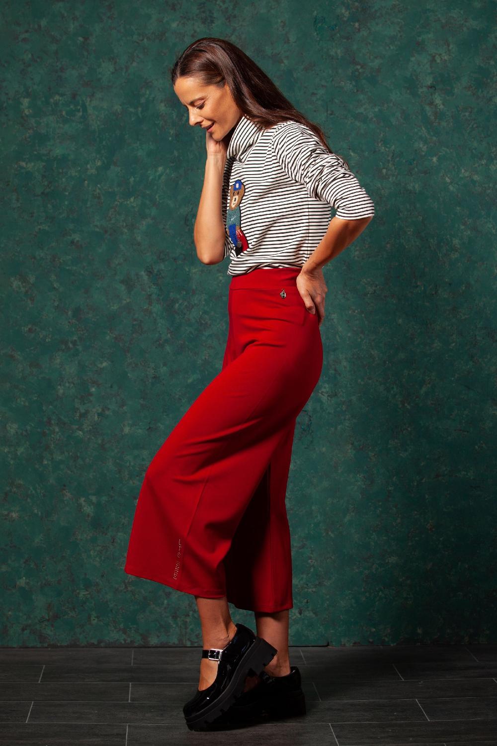 Lolitas&l Pantalón Granate Con Pierna Ancha Al Tobillo LolitasyL