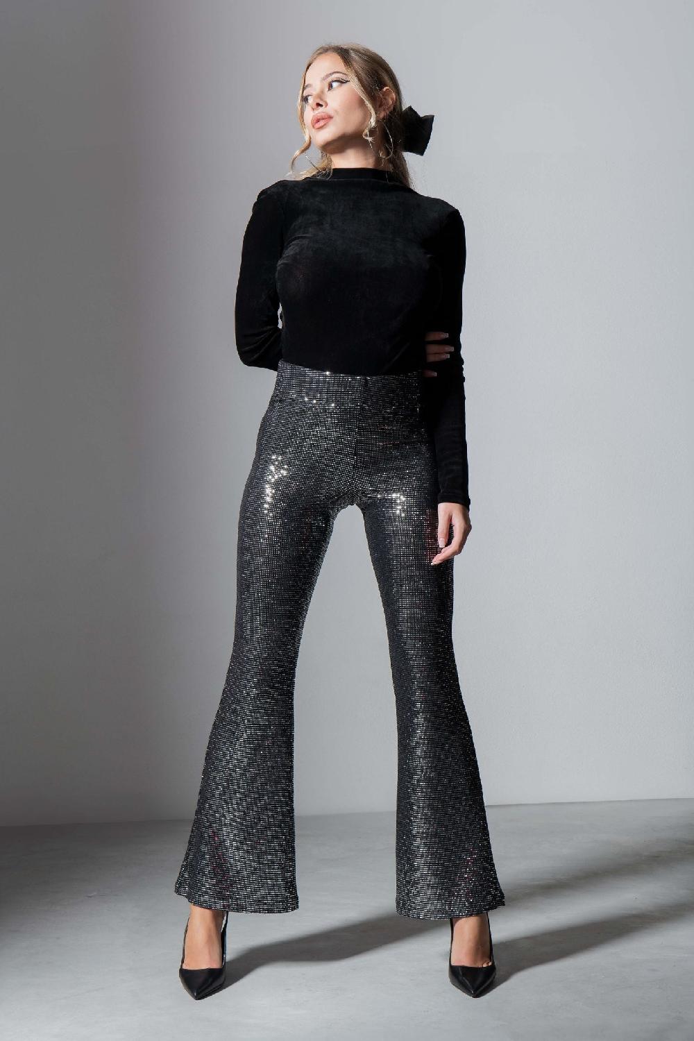 Lolitas&l Pantalón Gris Estampado Brillo Ajustado LolitasyL