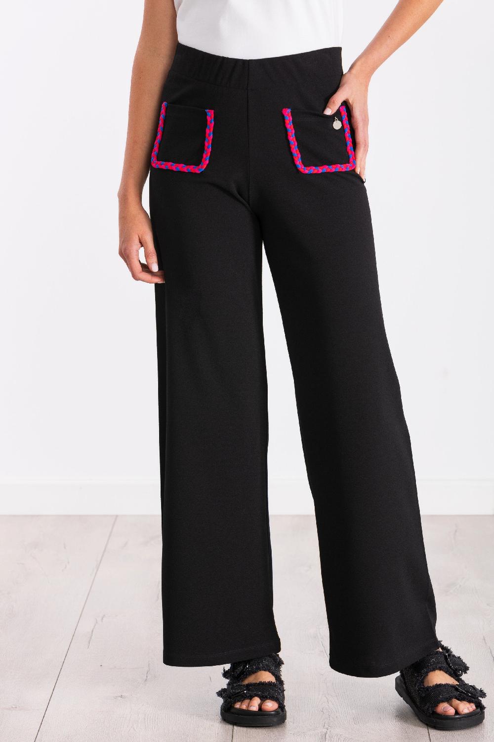 lolitas&l Pantalon negro ancho con bolsillos trenzados fucsia LolitasyL