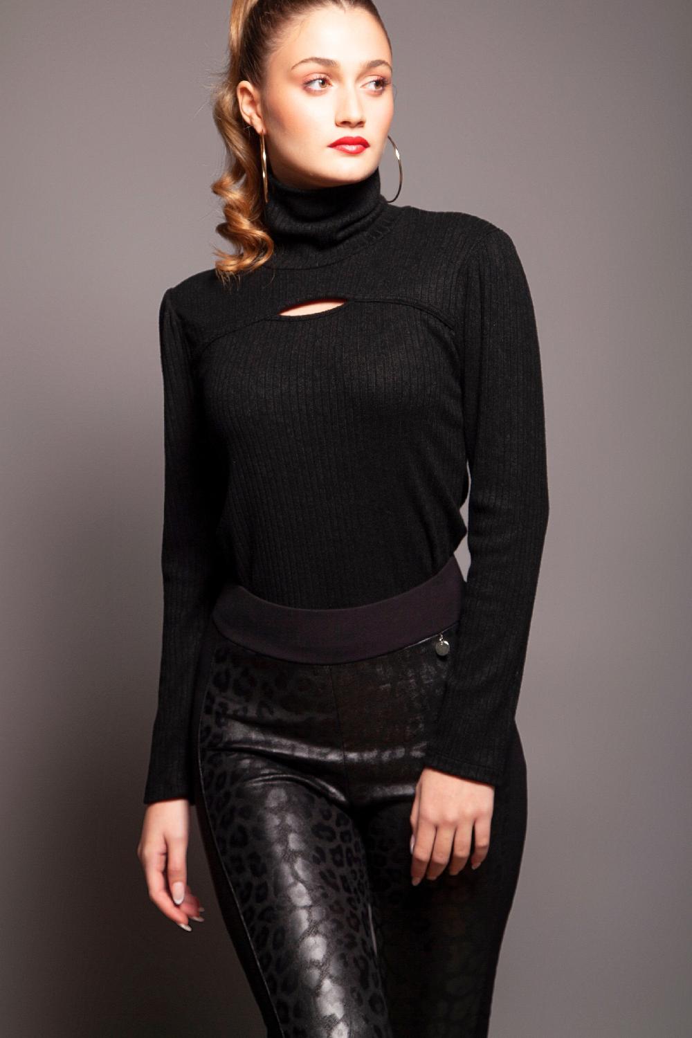 Lolitas&l Pantalon Negro Polipiel Animal Print Ajustado Lolitas&L