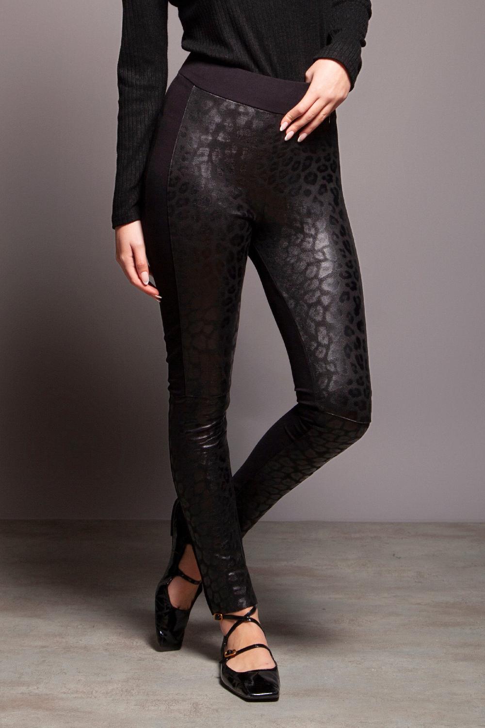 lolitas&l Pantalon negro polipiel animal print ajustado Lolitas&L