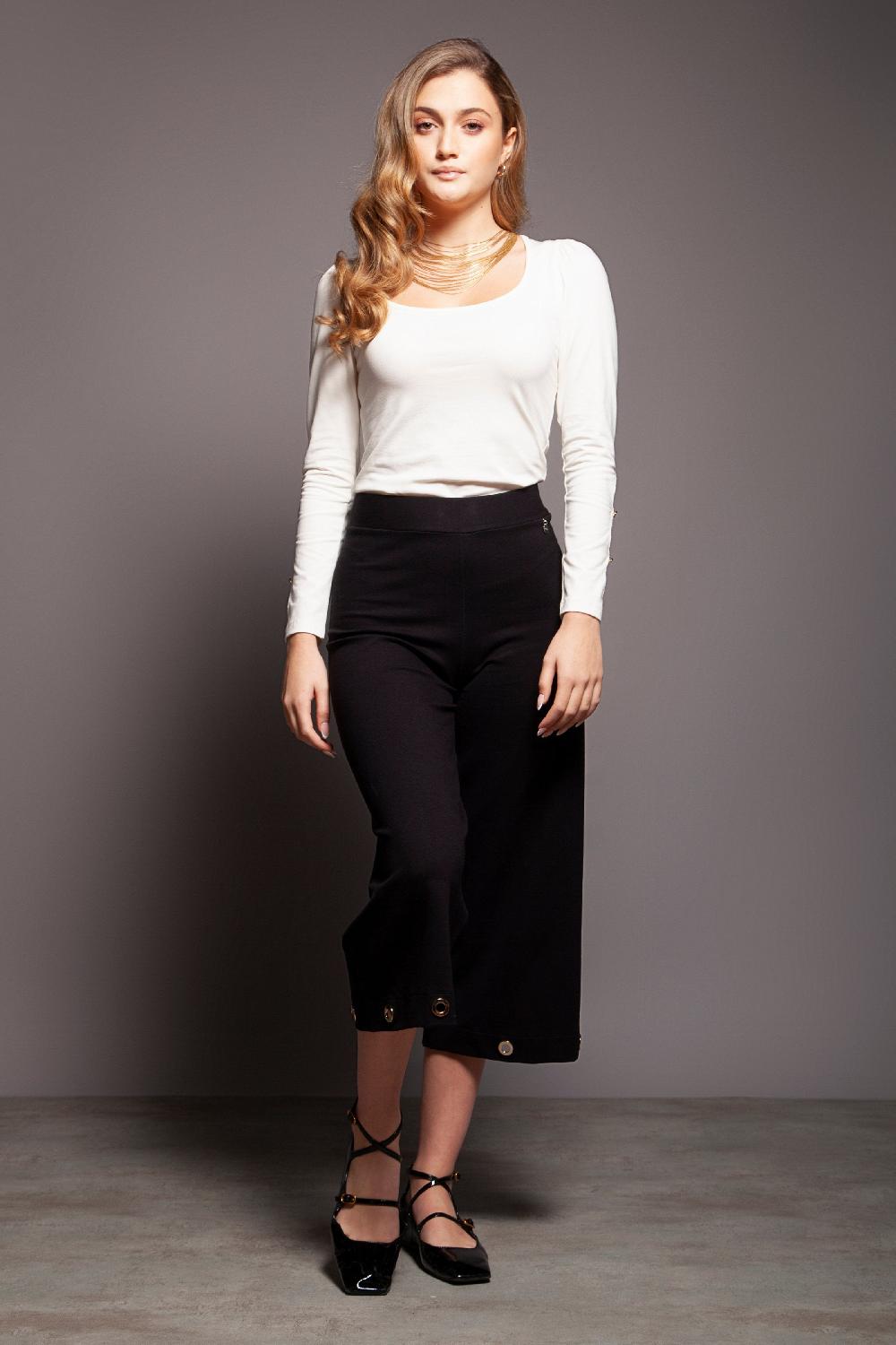 Lolitas&l Pantalon Negro Tobillero Detalle Aros Lolitas&L