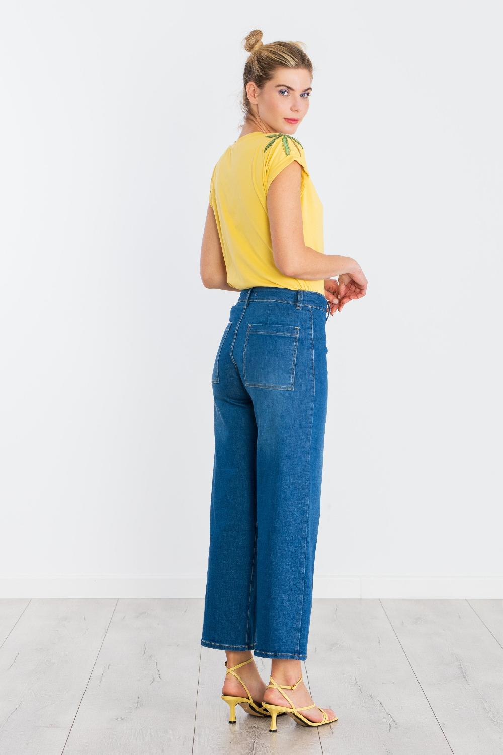 Lolitas&l Pantalon Vaquero Azul Lavado Con Bolsillos Anchos LolitasyL