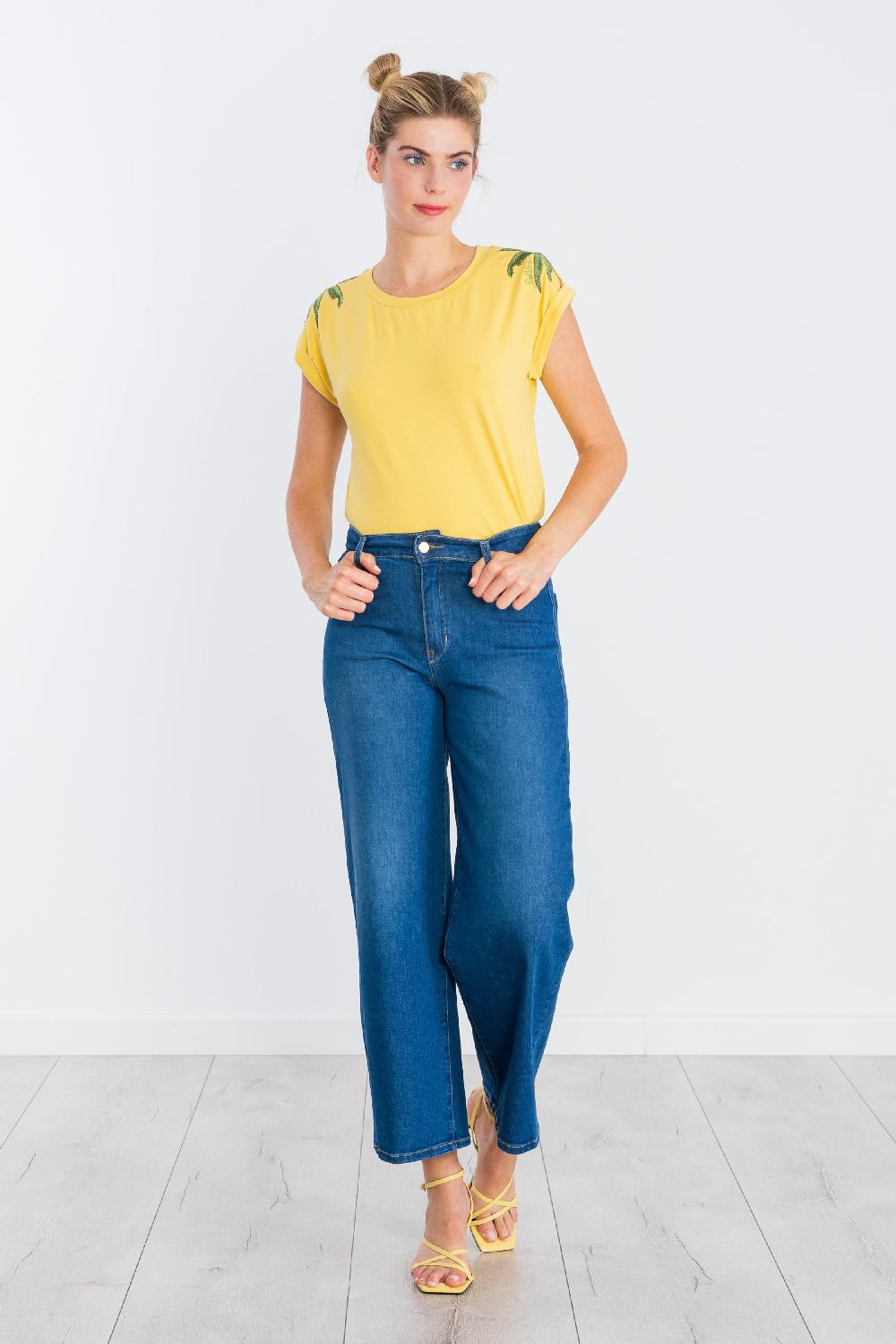 Lolitas&l Pantalon Vaquero Azul Lavado Con Bolsillos Anchos LolitasyL