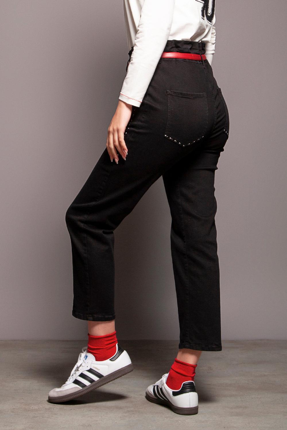 Lolitas&l Pantalon Vaquero Negro Detalle Strass En Los Costados Lolitas&L