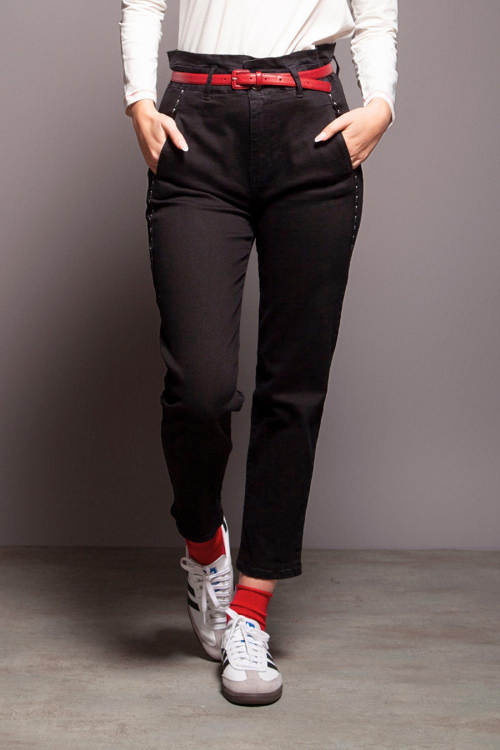 lolitas&l Pantalon vaquero negro detalle strass en los costados Lolitas&L