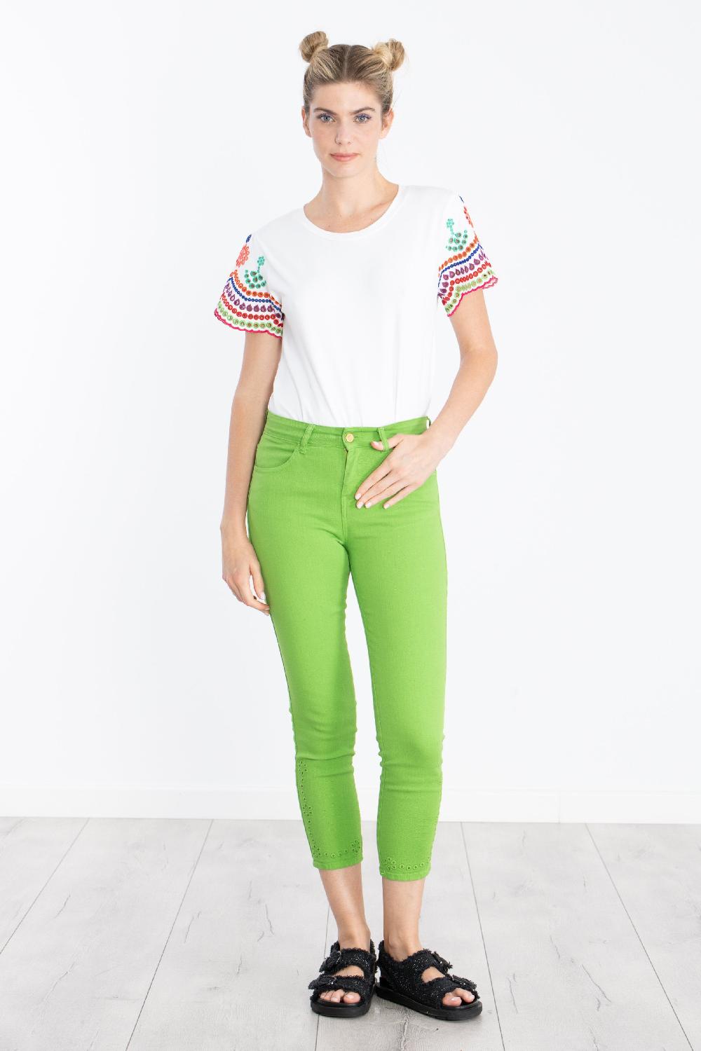 Lolitas&l Pantalon Verde Pitillero Cinco Bolsillos Con Bordado LolitasyL