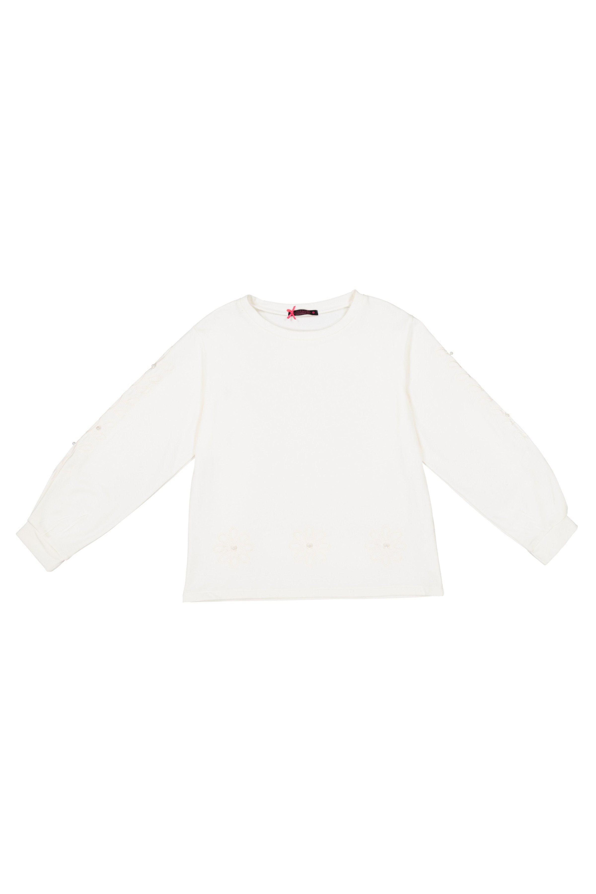 Lolitas&l Sudadera Blanca Con Detalle Bordado Flor En Mangas Lolitas&L