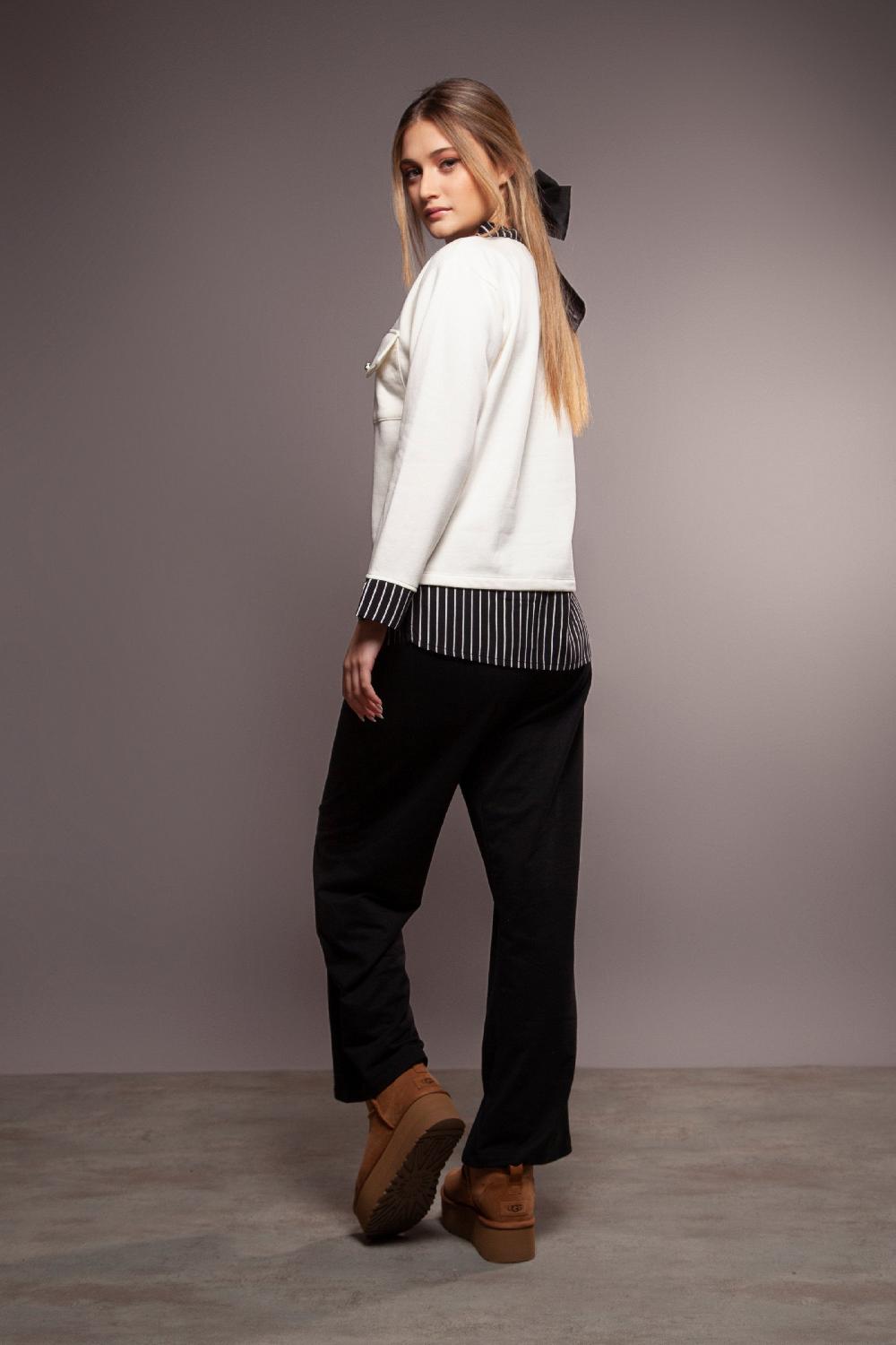 Lolitas&l Sudadera Blanca Con Detalle Camisero De Rayas Y Bolsillo Lolitas&L