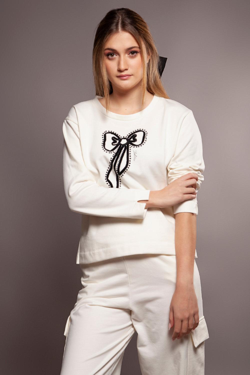 Lolitas&l Sudadera Blanca Con Lazo Bordado En El Delantero Lolitas&L