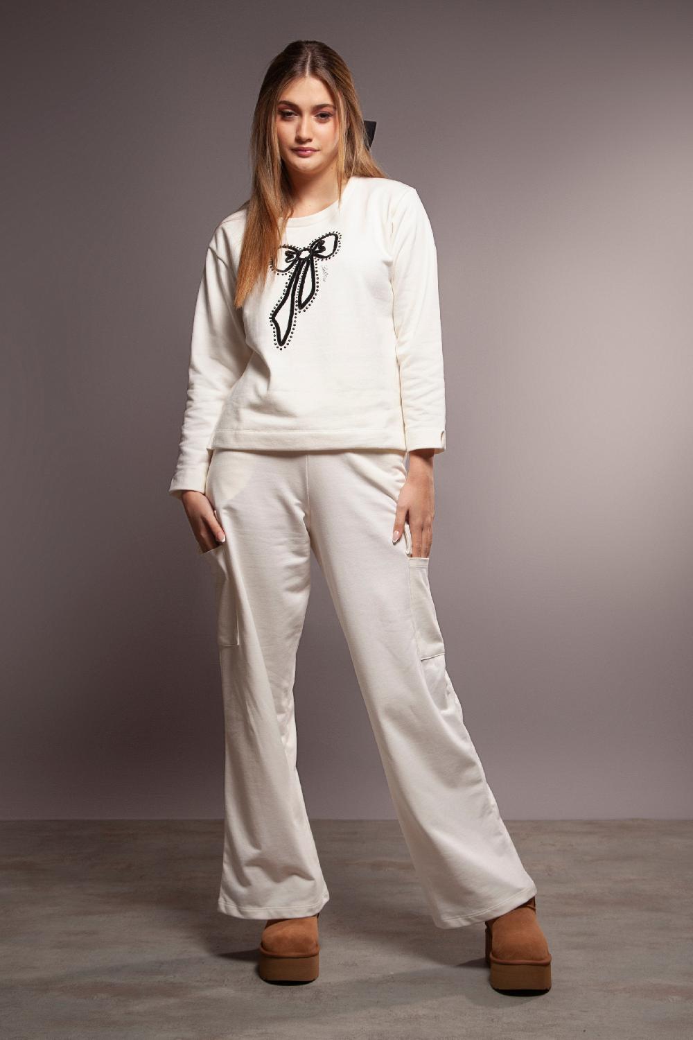 lolitas&l Sudadera blanca con lazo bordado en el delantero Lolitas&L