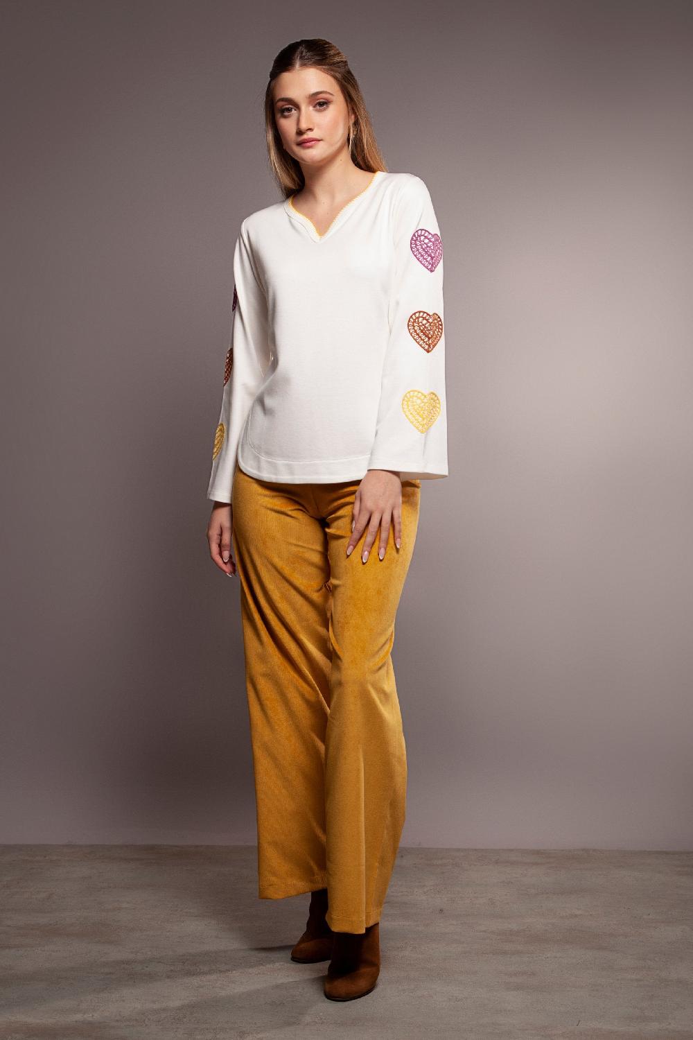 lolitas&l Sudadera blanca corazones bordados multicolor en mangas Lolitas&L