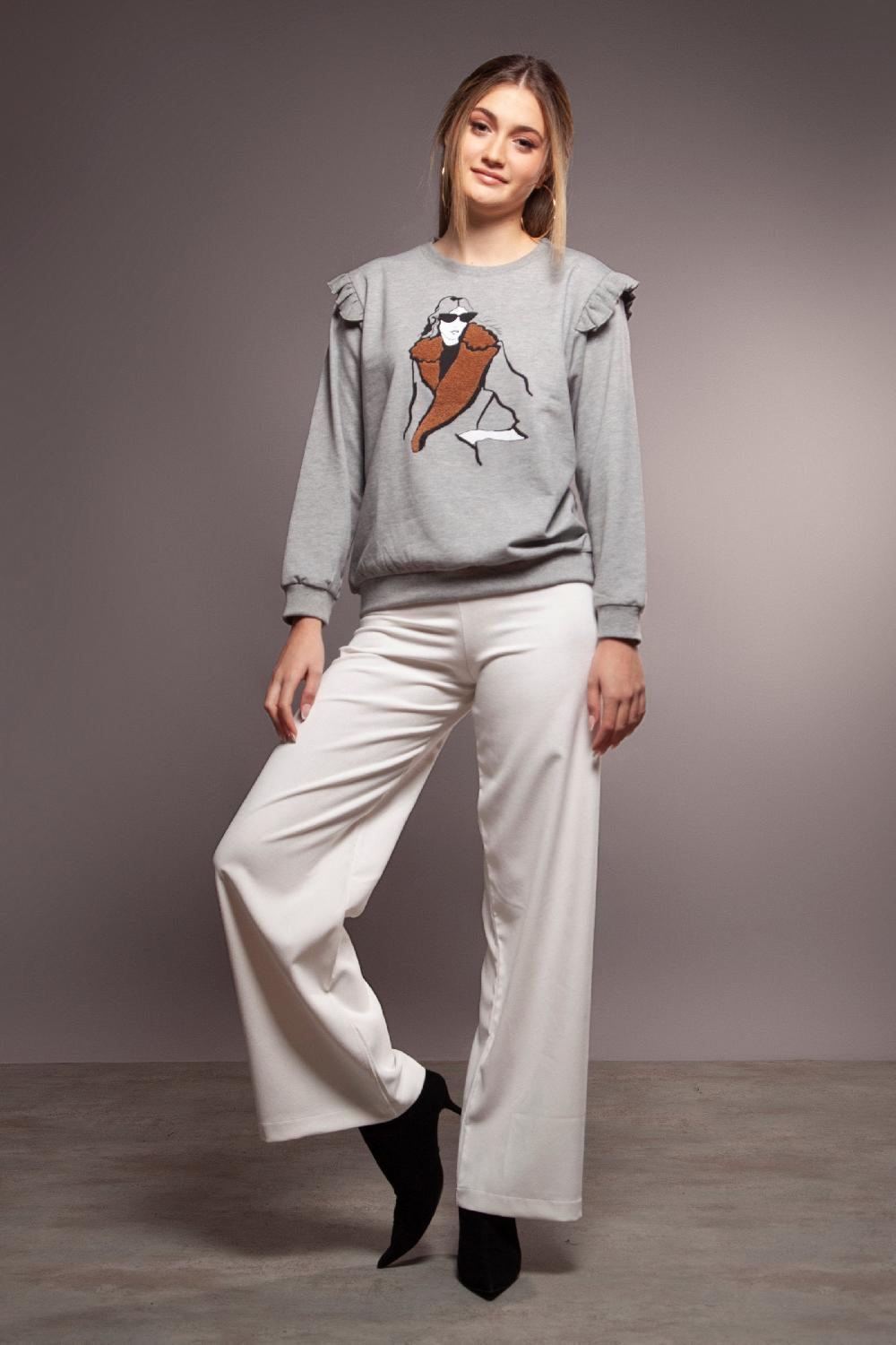 lolitas&l Sudadera gris vigore motivo silueta bordada Lolitas&L