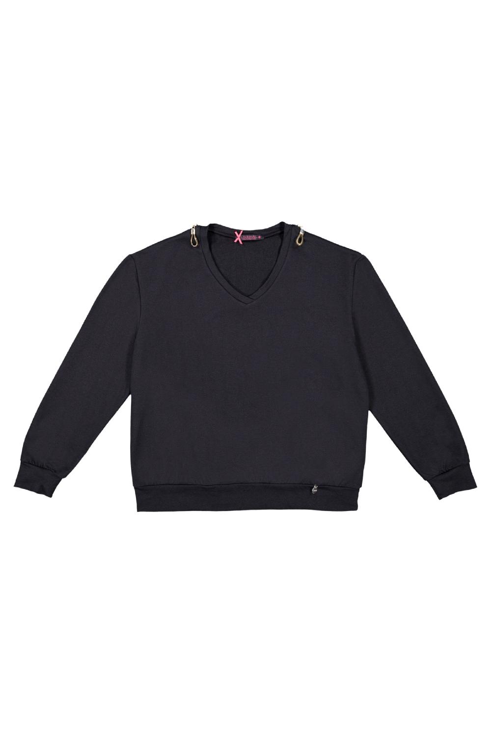 Lolitas&l Sudadera Negra Basica Escote De Pico Lolitas&L