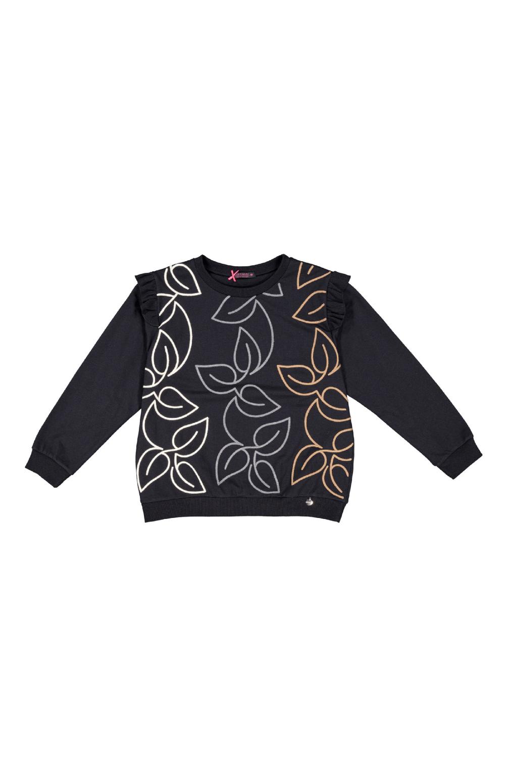 Lolitas&l Sudadera Negra Con Bordado Relieve Multicolor Hojas Lolitas&L