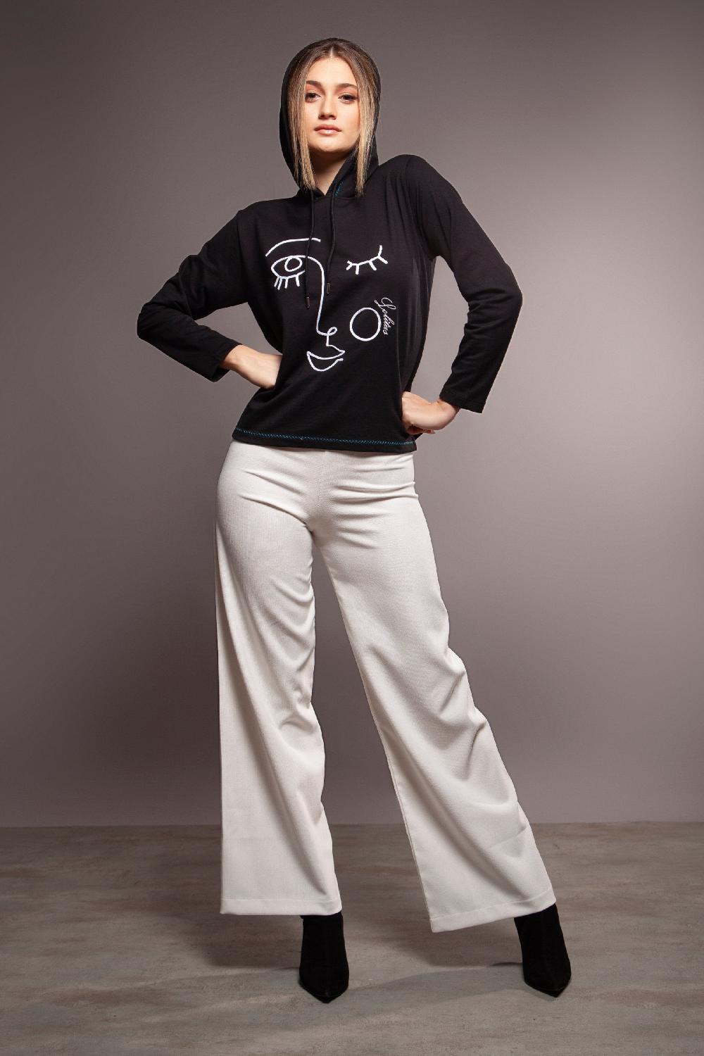 lolitas&l Sudadera negra estampado cara con capucha Lolitas&L