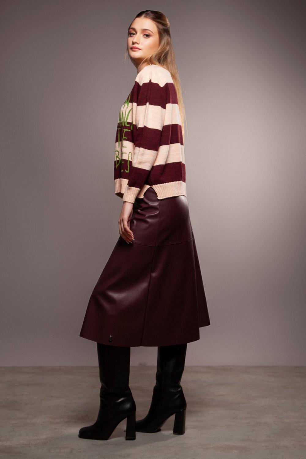 Lolitas&l Suéter De Punto Rayas Granate Jacquard Ochos Con Frase Estampada Lolitas&L