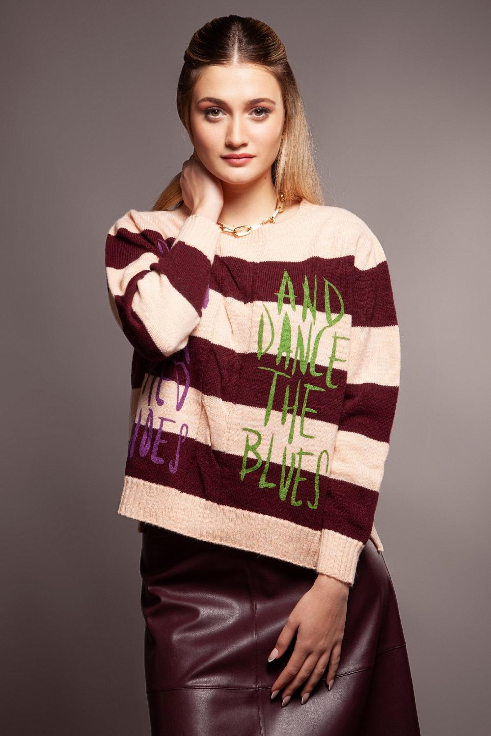 Lolitas&l Suéter De Punto Rayas Granate Jacquard Ochos Con Frase Estampada Lolitas&L