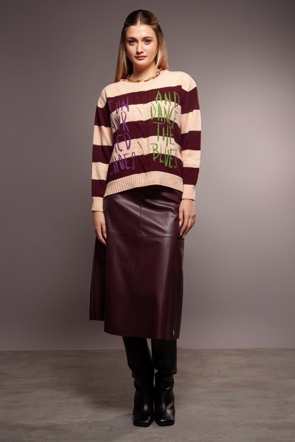 lolitas&l Suéter de punto rayas granate jacquard ochos con frase estampada Lolitas&L