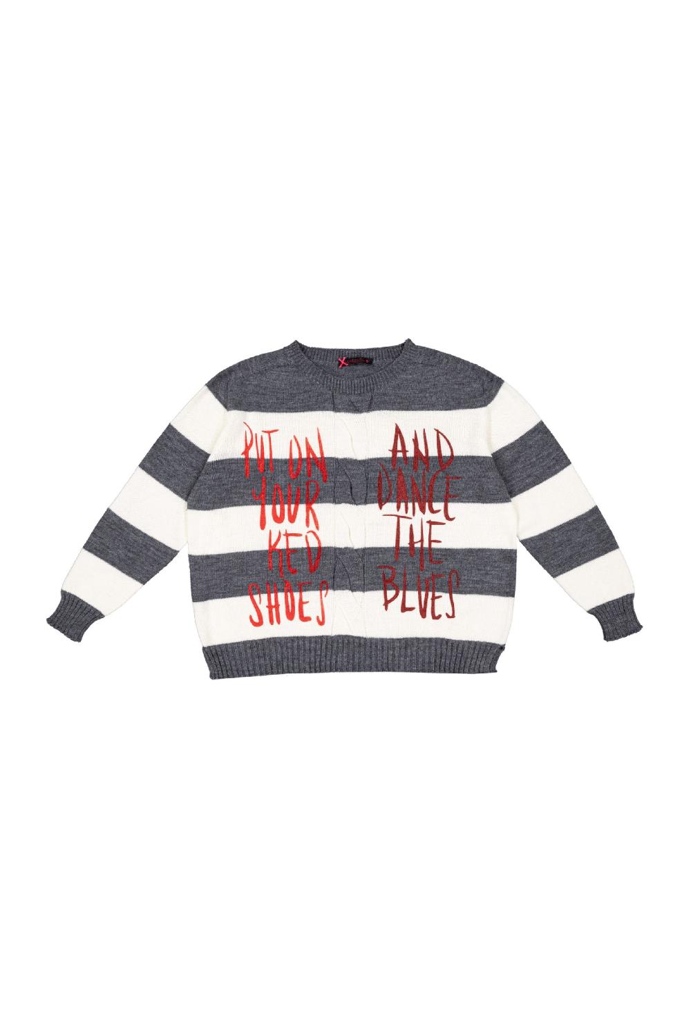 Lolitas&l Suéter De Punto Rayas Gris Jacquard Ochos Con Frase Estampada Lolitas&L