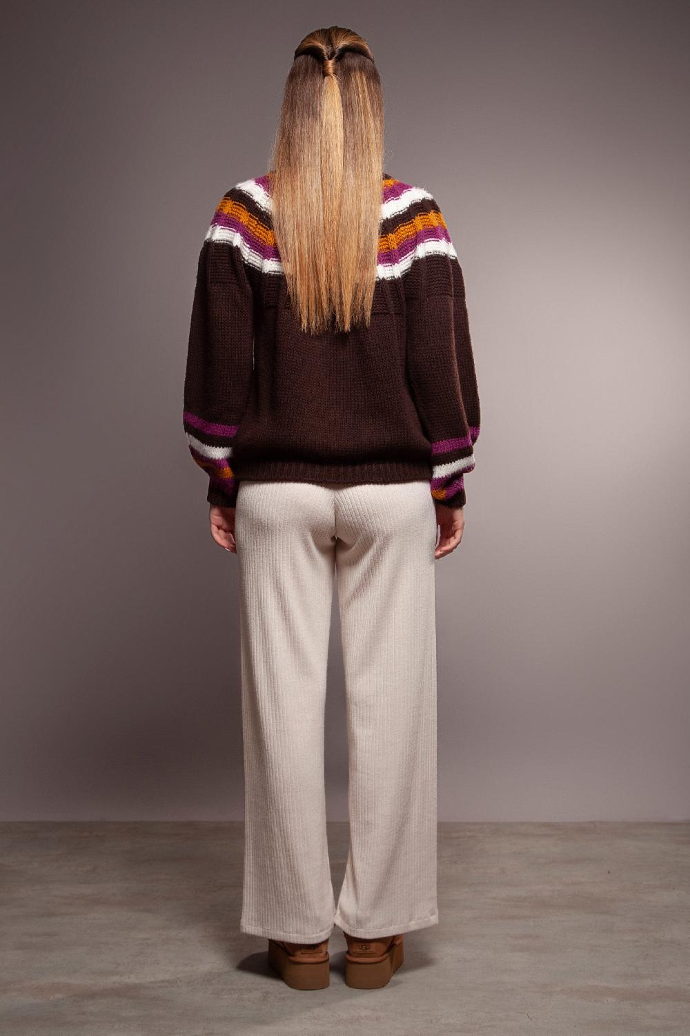 Lolitas&l Suéter Punto Jacquard Marrón Rayas Escote Bicolor Lolitas&L