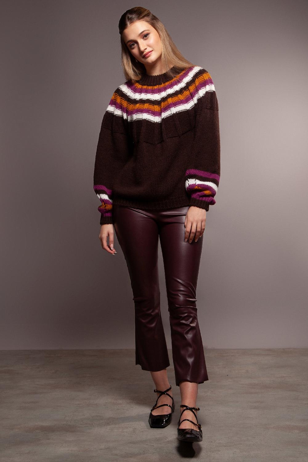 Lolitas&l Suéter Punto Jacquard Marrón Rayas Escote Bicolor Lolitas&L