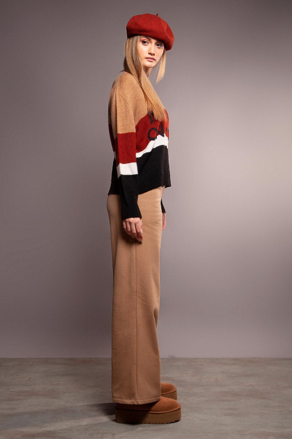 Lolitas&l Suéter Punto Rayas Beige Con Pintura Frase Lolitas&L