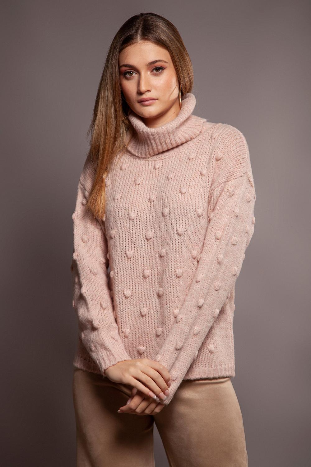 Lolitas&l Suéter Punto Rosa Jacquard Con Cuello Tortuga Lolitas&L