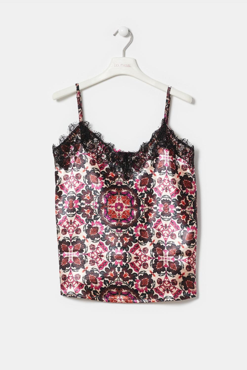 Lolitas&l Top Saten Estampado Carpet Tirantes Con Puntilla LolitasyL