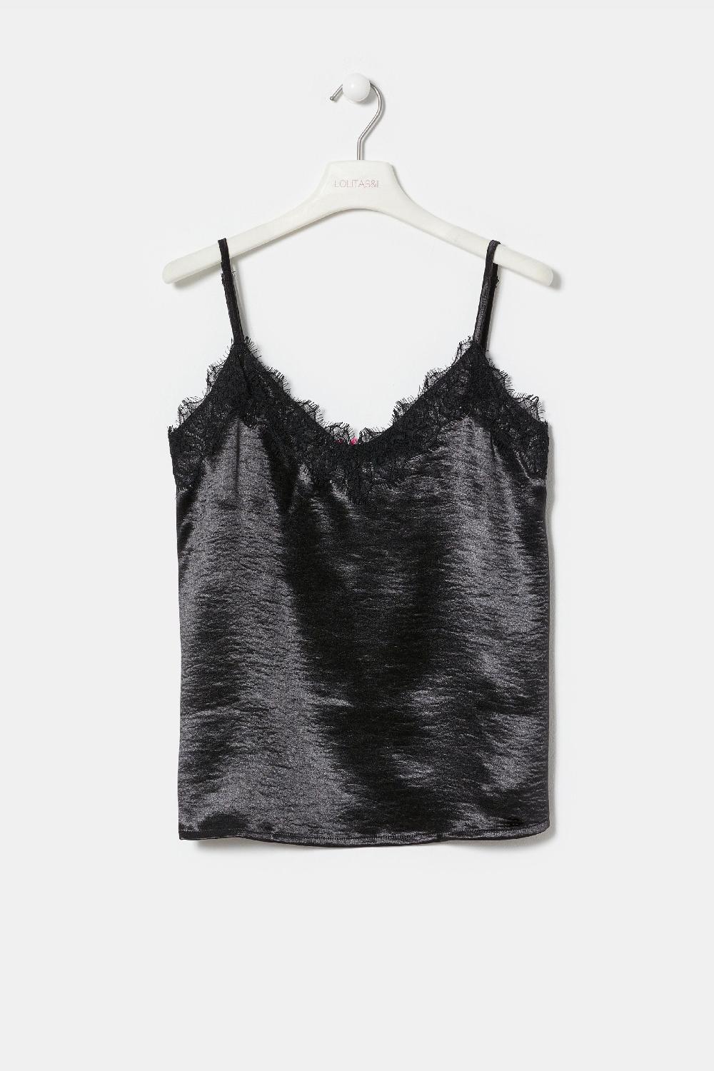 Lolitas&l Top Saten Negro Tirantes Con Puntilla LolitasyL