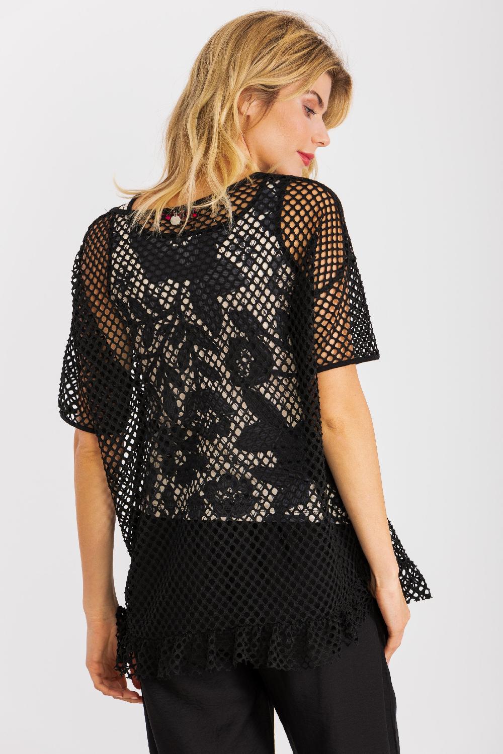 Lolitas&l Top Tirantes Estampado Con Sobre Camiseta En Red Negra LolitasyL