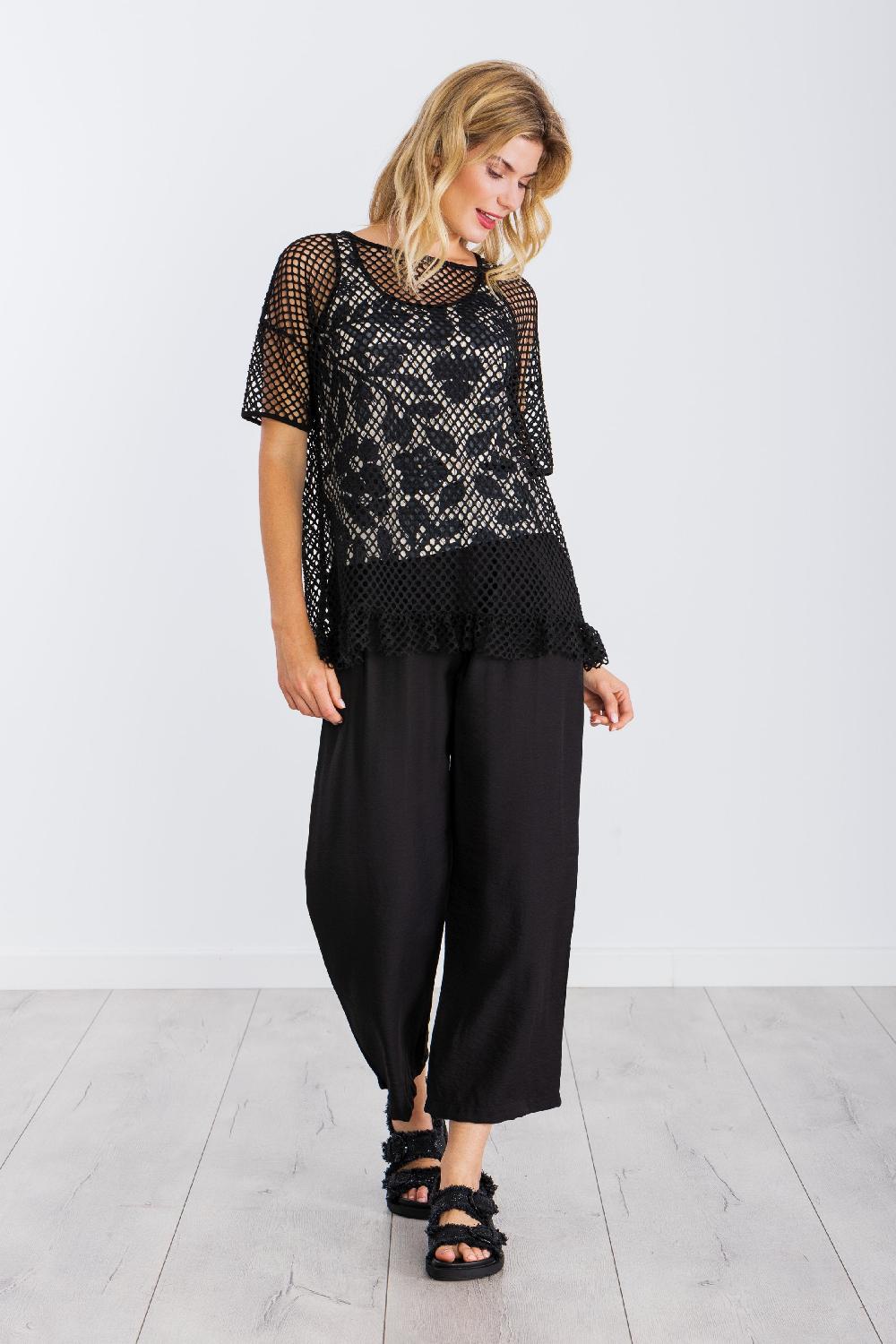 Lolitas&l Top Tirantes Estampado Con Sobre Camiseta En Red Negra LolitasyL