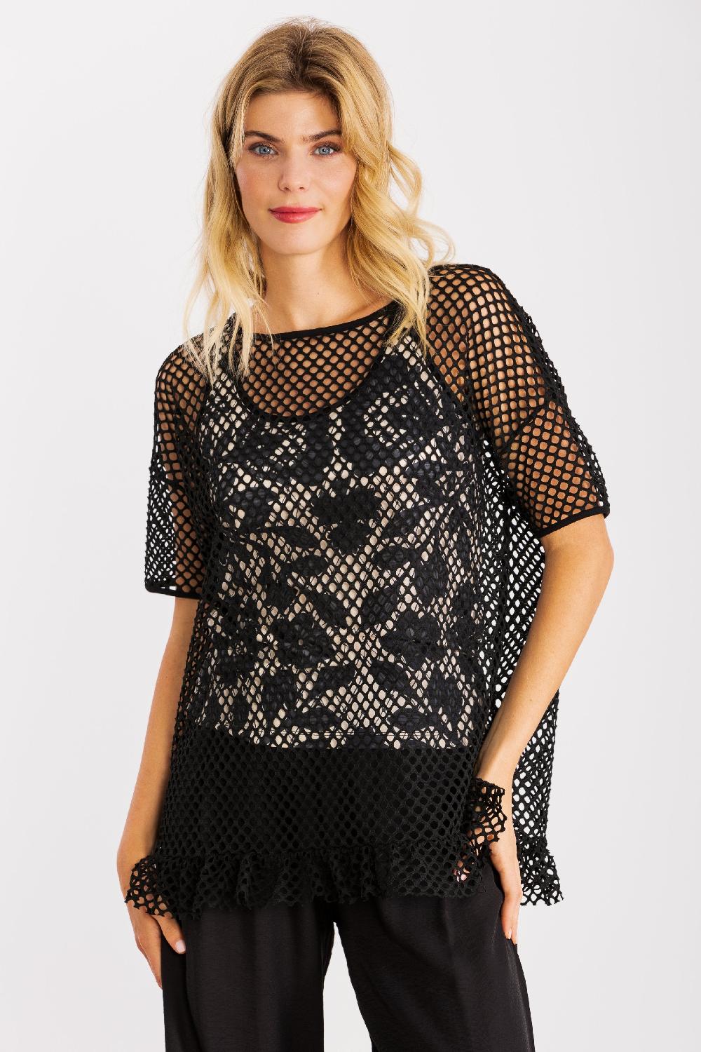 lolitas&l Top tirantes estampado con sobre camiseta en red negra LolitasyL