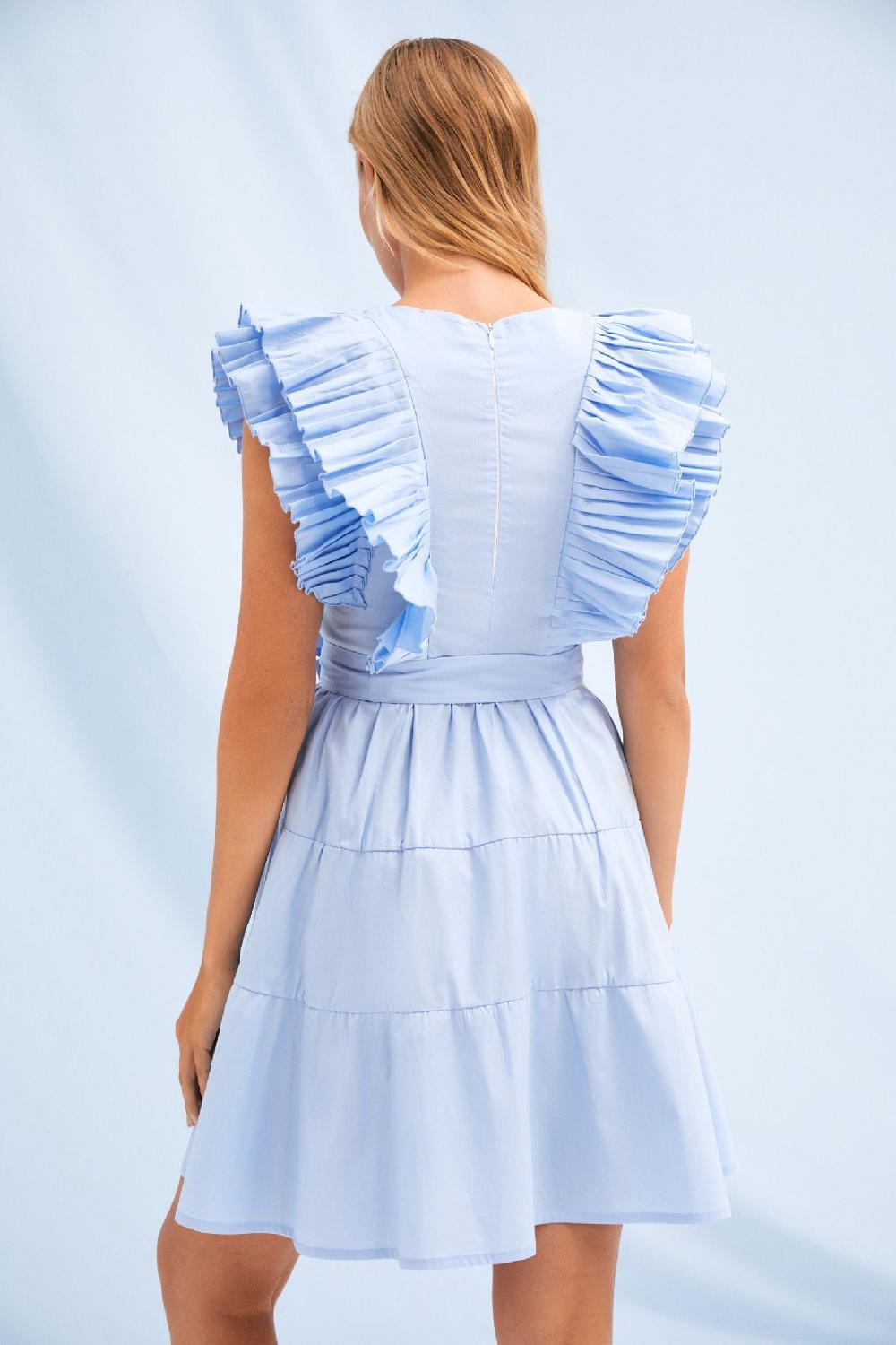 Lolitas&l Vestido Azul Cielo Corto Con Plisado En El Pecho Lolitas&L