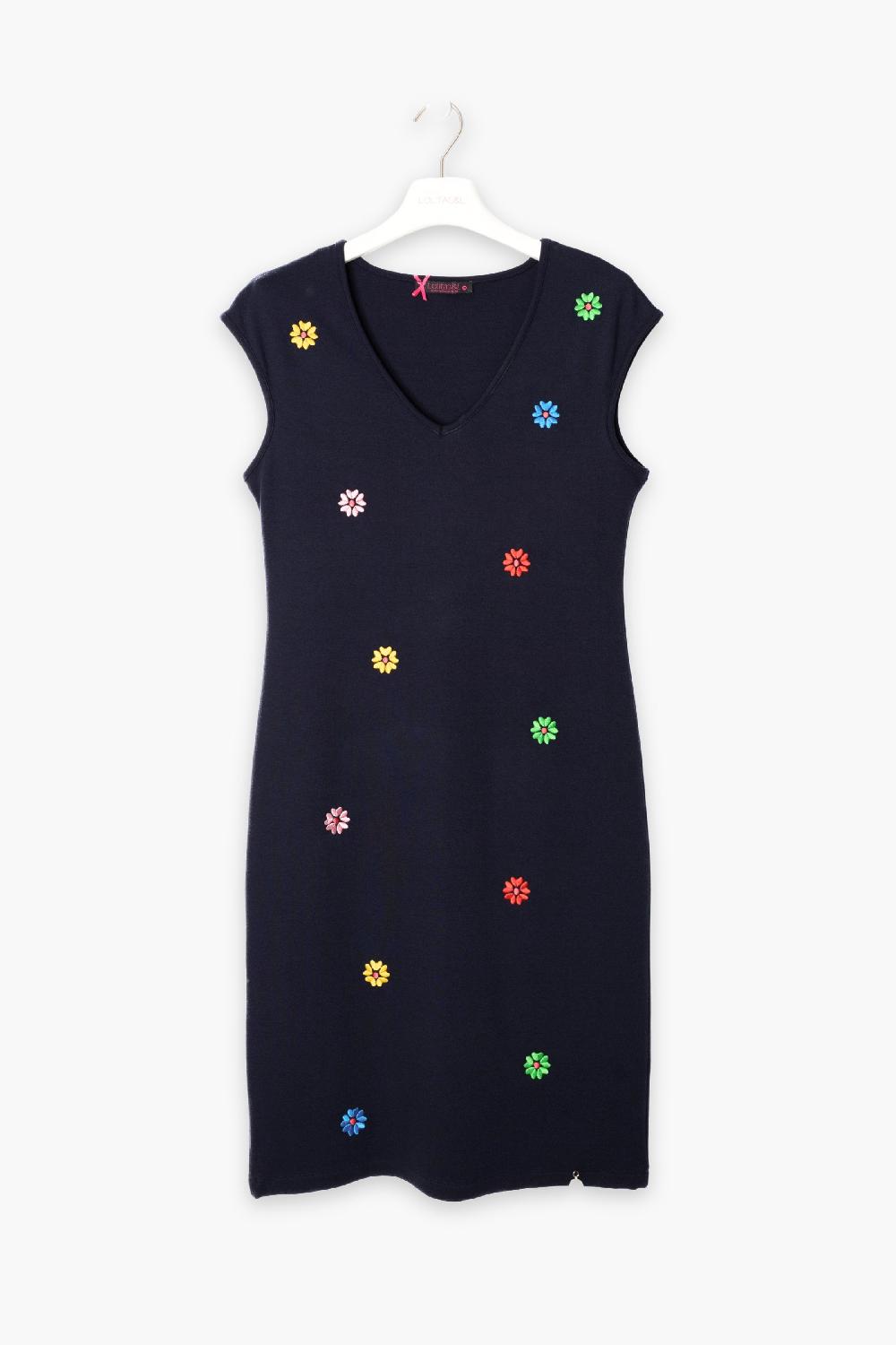 Lolitas&l Vestido Azul Marino Corto Con Bordado De Flores LolitasyL