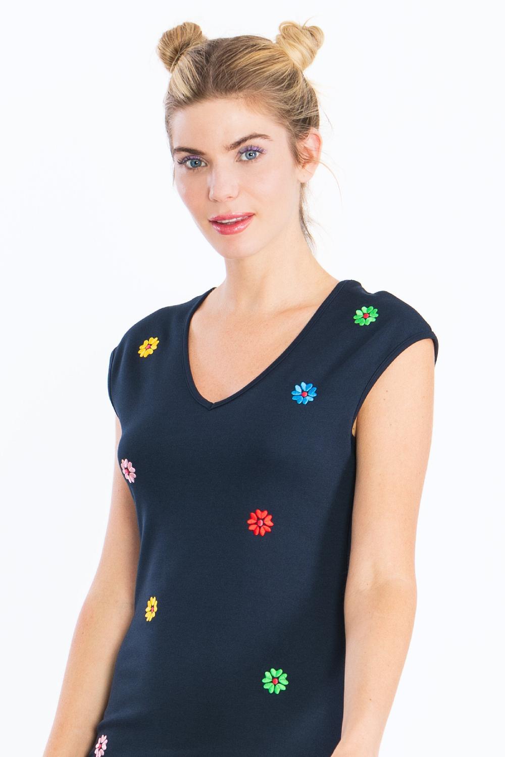 Lolitas&l Vestido Azul Marino Corto Con Bordado De Flores LolitasyL