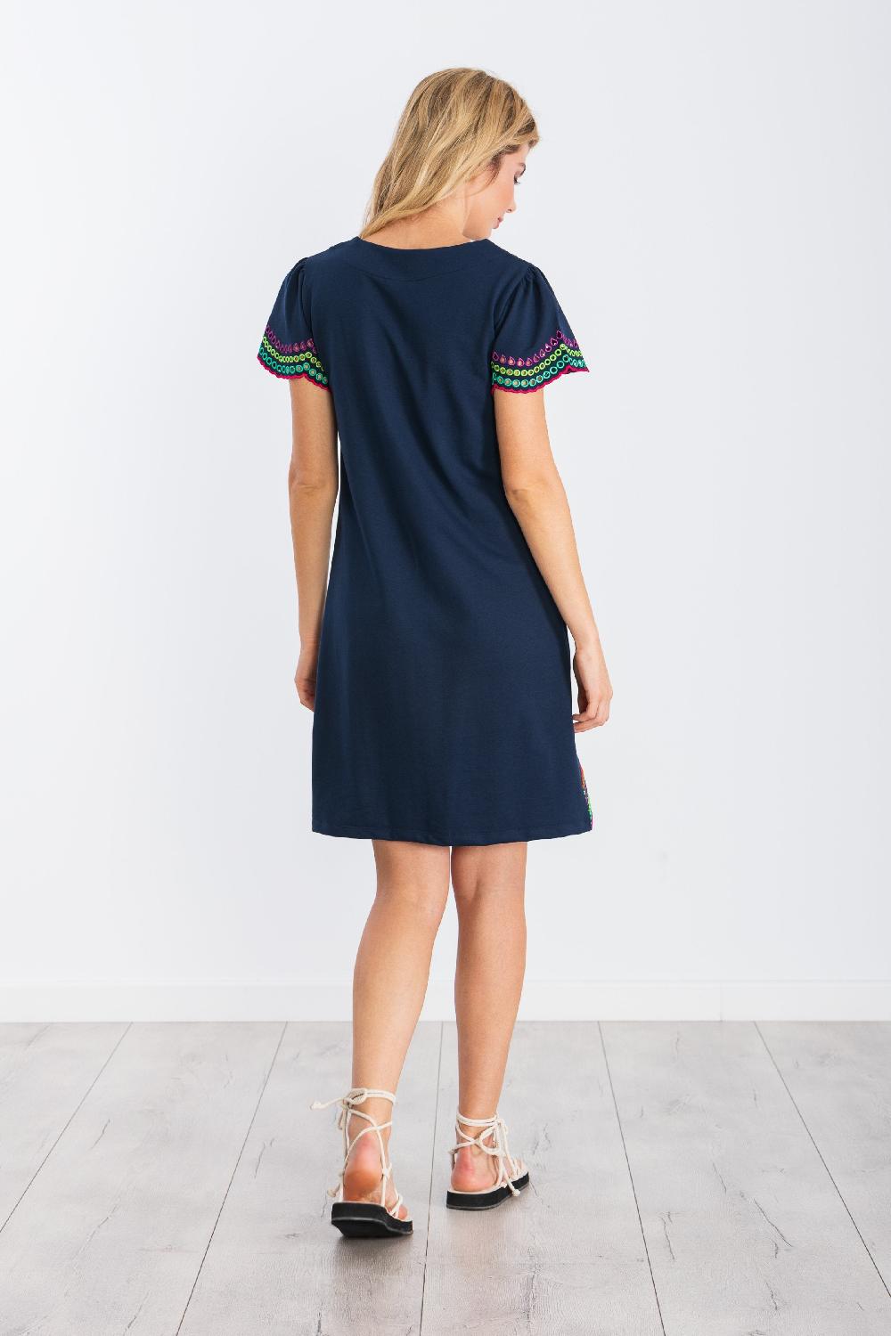 Lolitas&l Vestido Azul Marino Corto Con Bordado Multicolor LolitasyL