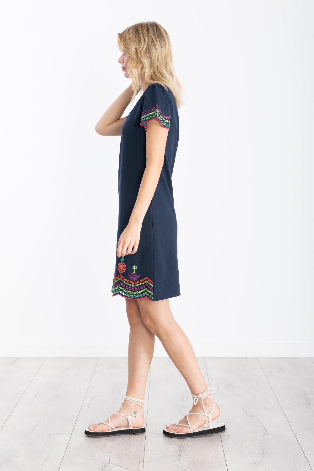 Lolitas&l Vestido Azul Marino Corto Con Bordado Multicolor LolitasyL