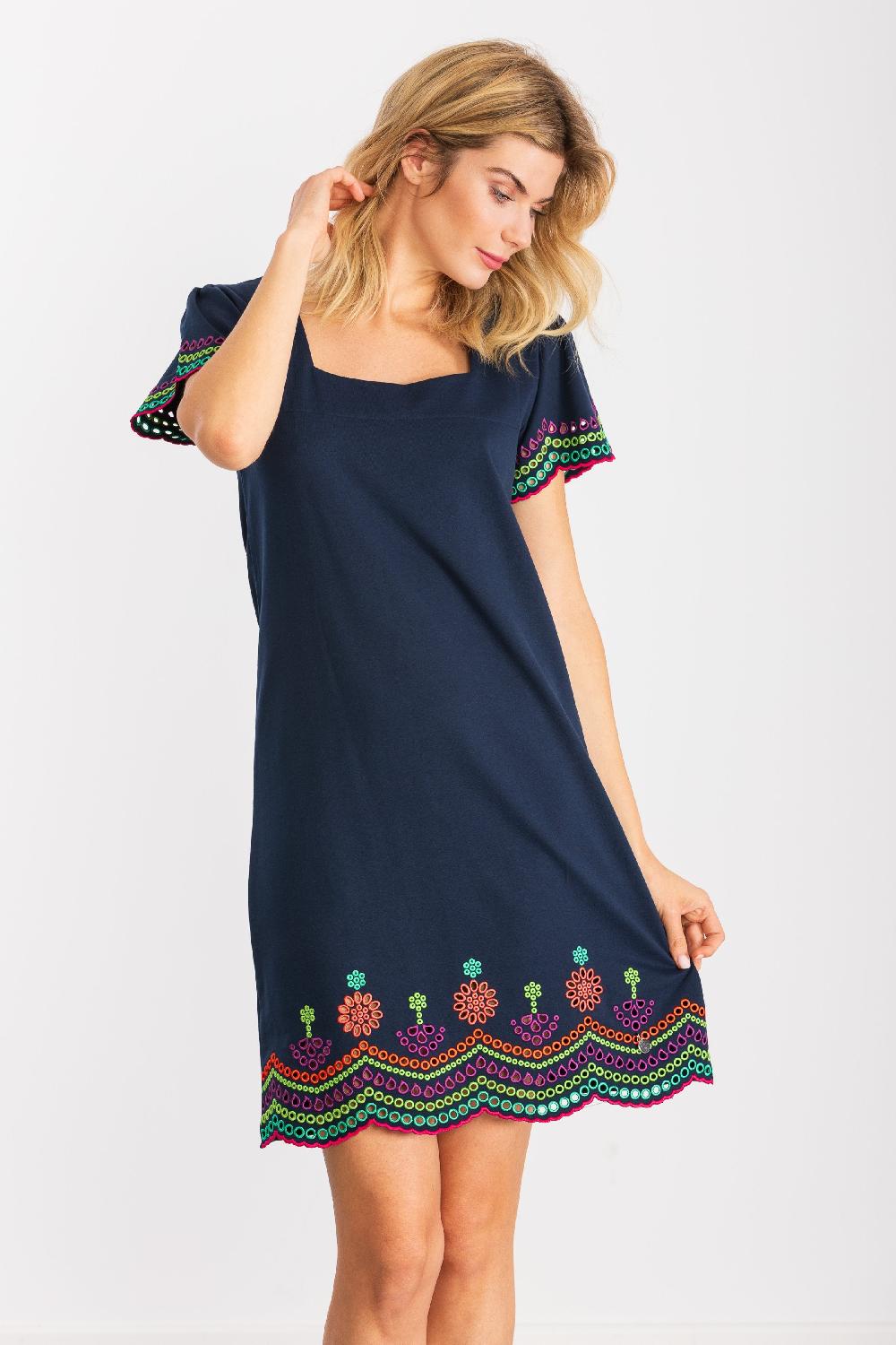 Lolitas&l Vestido Azul Marino Corto Con Bordado Multicolor LolitasyL