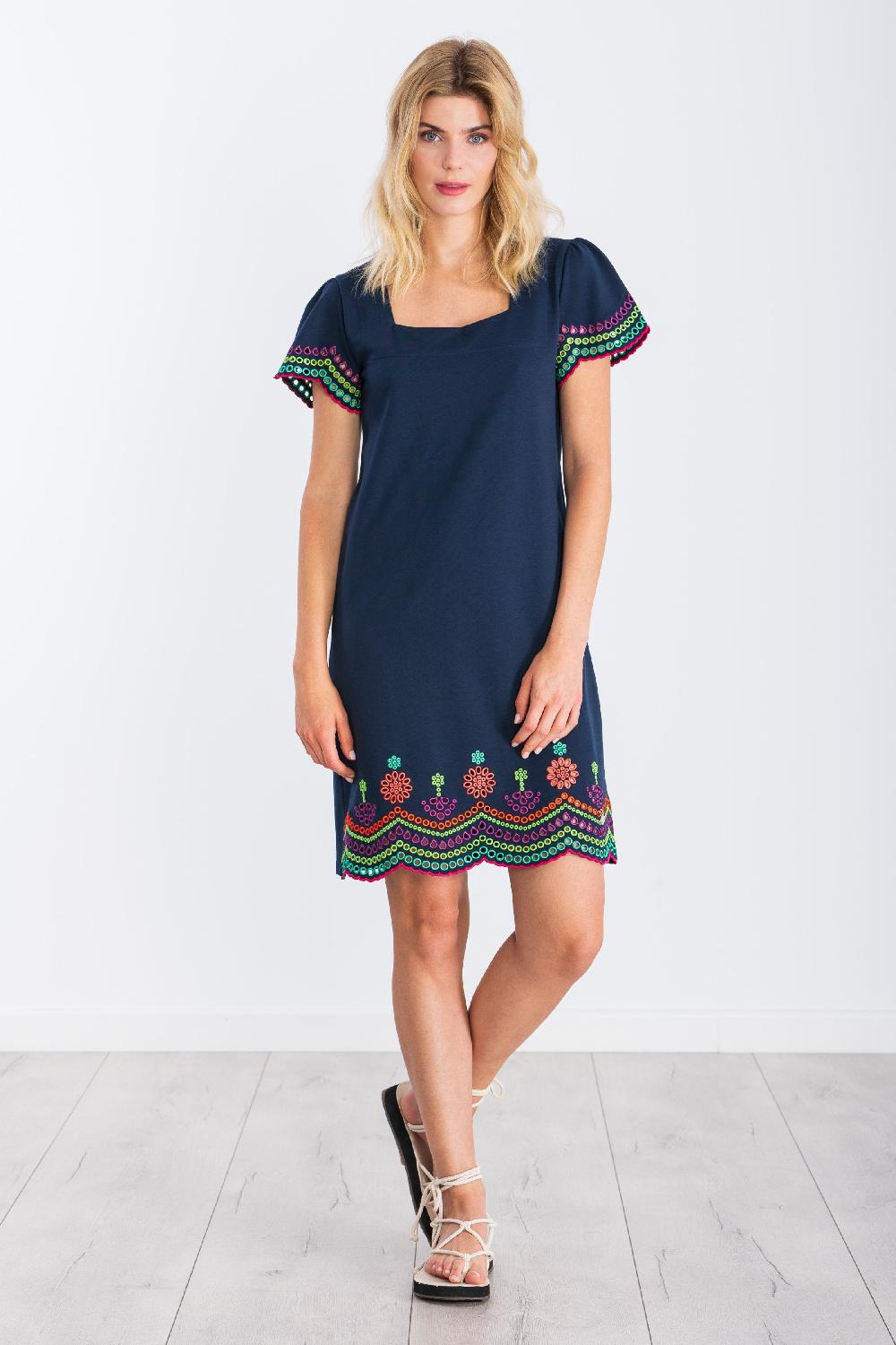 lolitas&l Vestido azul marino corto con bordado multicolor LolitasyL