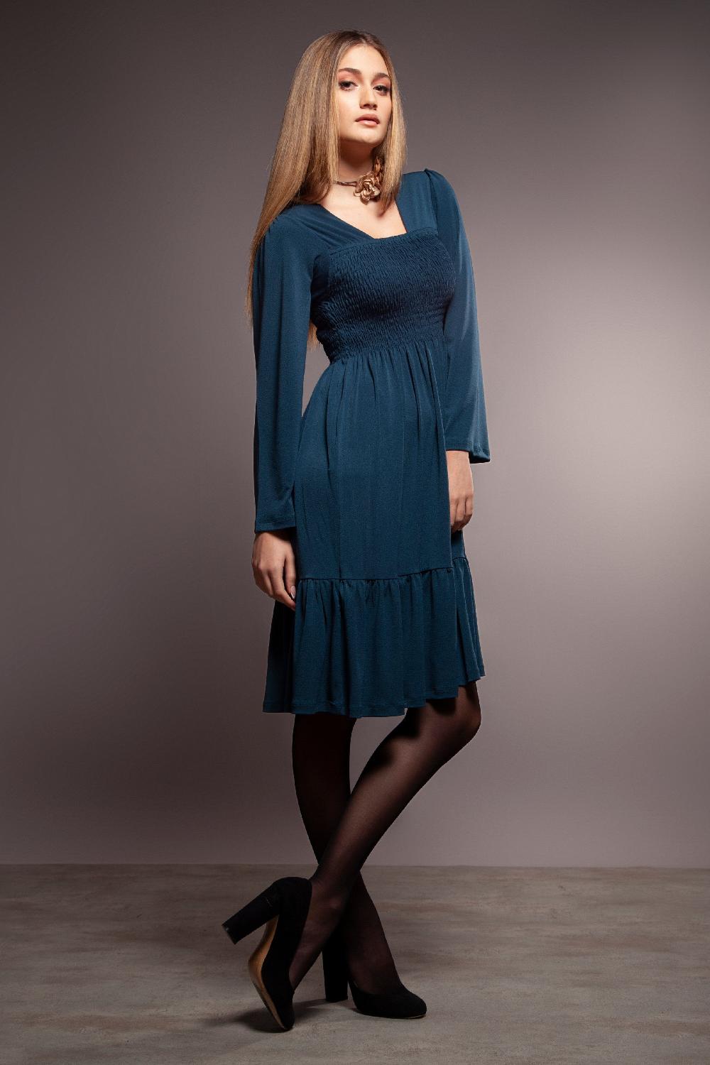 lolitas&l Vestido azul petroleo con nido de abeja en el pecho Lolitas&L