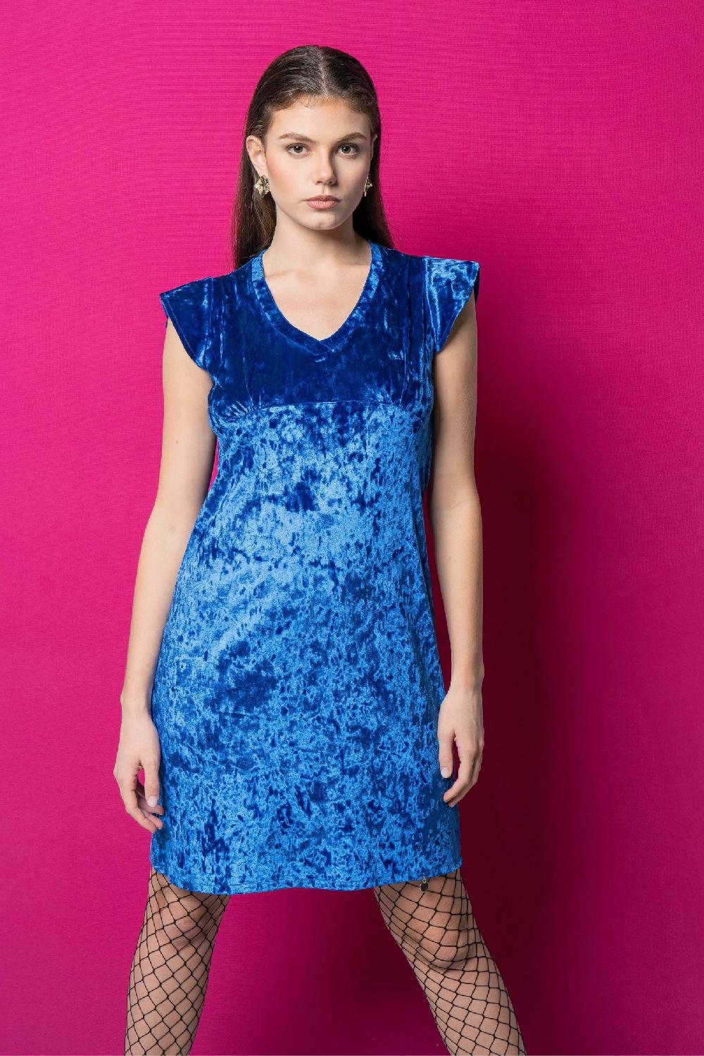 Lolitas&l Vestido Azul Royal Corto Terciopelo Volantes LolitasyL