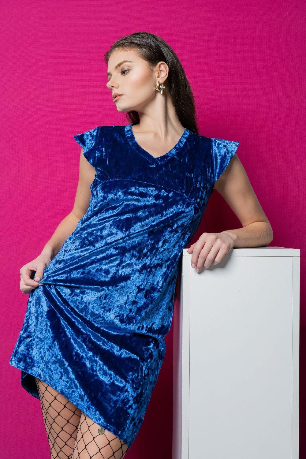 Lolitas&l Vestido Azul Royal Corto Terciopelo Volantes LolitasyL