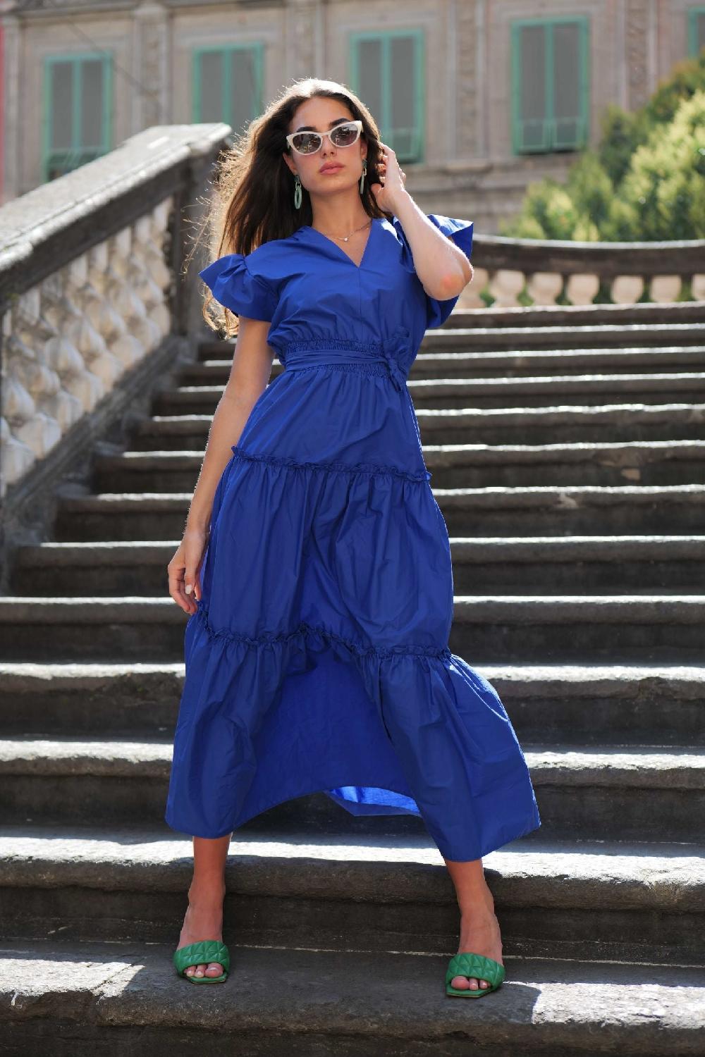 Lolitas&l Vestido Azul Royal Largo Con Recogidos LolitasyL