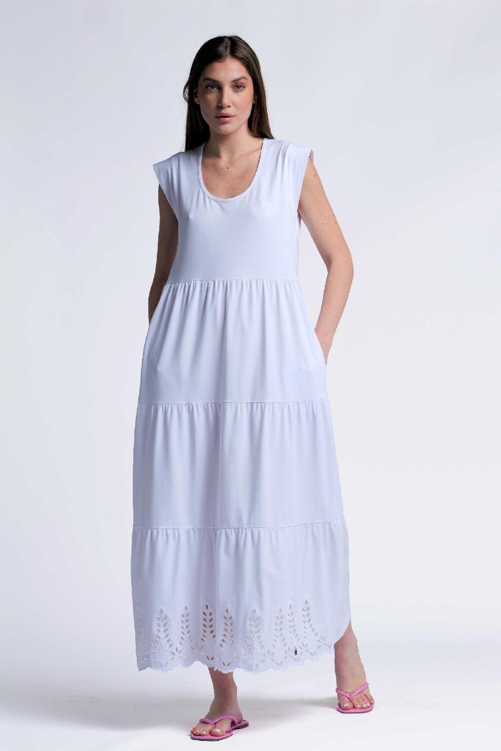 Lolitas&l Vestido Blanco Algodon Largo Con Bordado Al Tono Lolitas&L