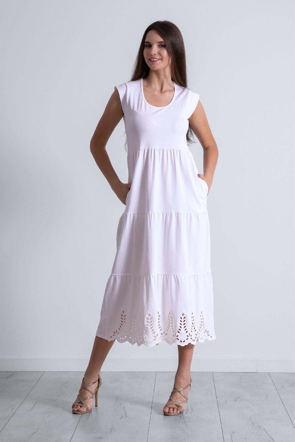 Lolitas&l Vestido Blanco Algodon Largo Con Bordado Al Tono Lolitas&L